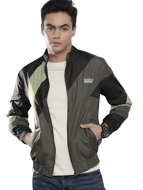 The Indian Garage co Men Navy Regular Fit Placement Print Standup Collar WindCheater (Navy_S)