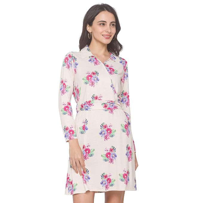 Globus Women Cream Long Sleeve Abstract Print A-Line Mini Dress