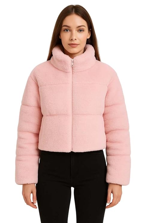KOTTY Women’s Cozy Fit Full Sleeve Coral Fleece Zip Jacket – Winterwear with Pockets for Daily Warmth & Style