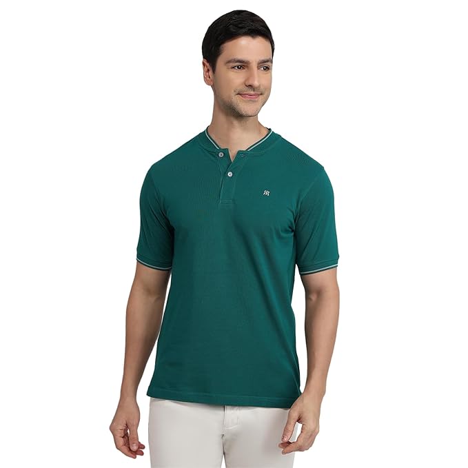 Raymond Men Modern Fit Solid Pattern Pure Cotton Polo Neck Half Sleeve Casual T-Shirt