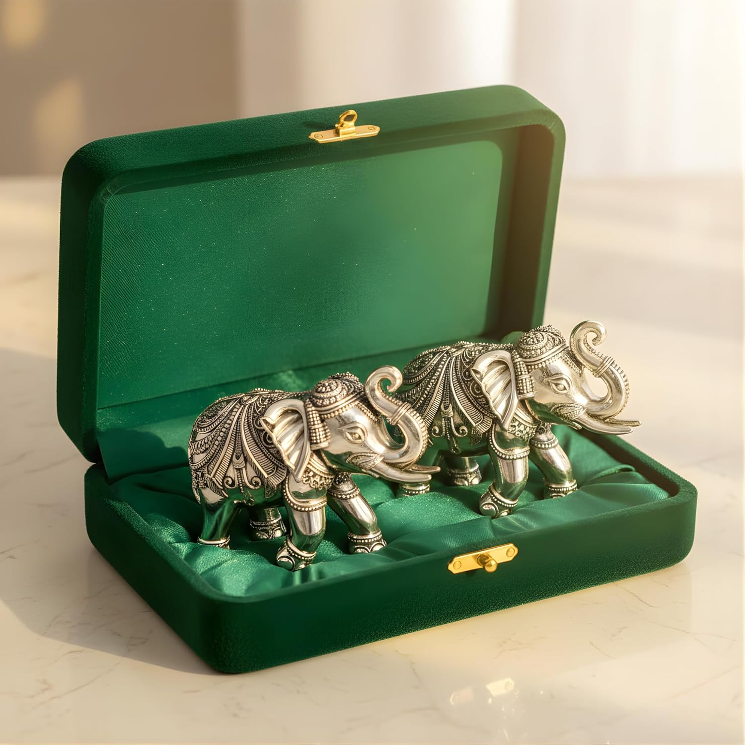 Dev Aastha 999 Pure Silver Plated Elephant Idol Pack of 2